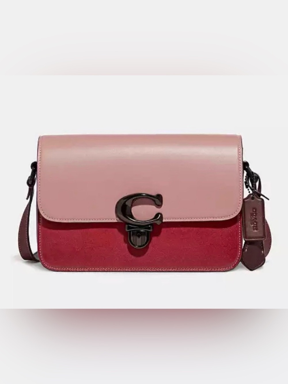 Coach Pink and Red Colorblock Leather Crossbody Bag